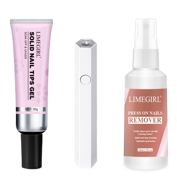 Manicure Nail Tips & Nail Glue Set - Solid State Nail Tips & Remover Glue