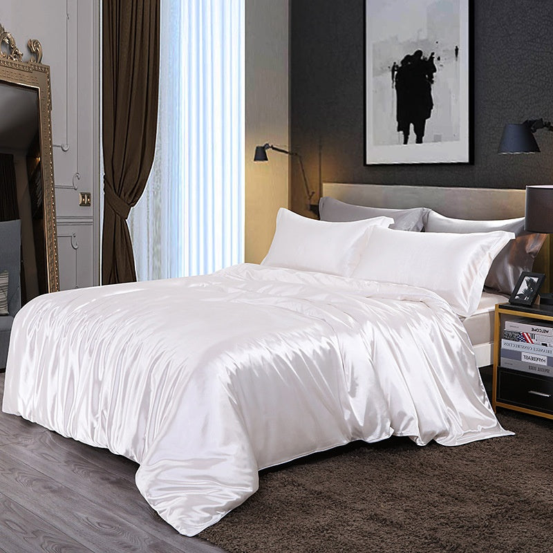 Silky Four-Piece Bedding Set - Quilt Cover Bed Sheet & Fitted Sheet