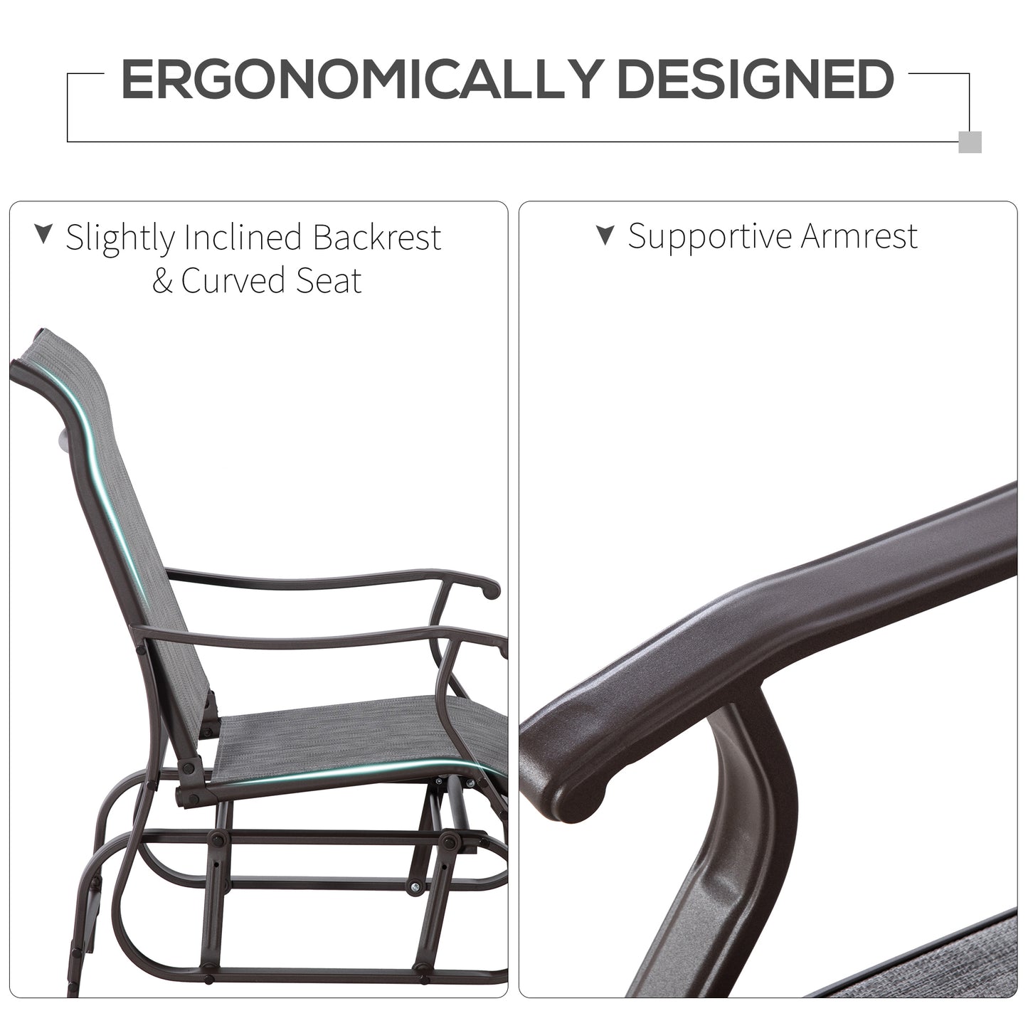 Outdoor Glider Chair with Steel Frame & Mesh Fabric - Gray