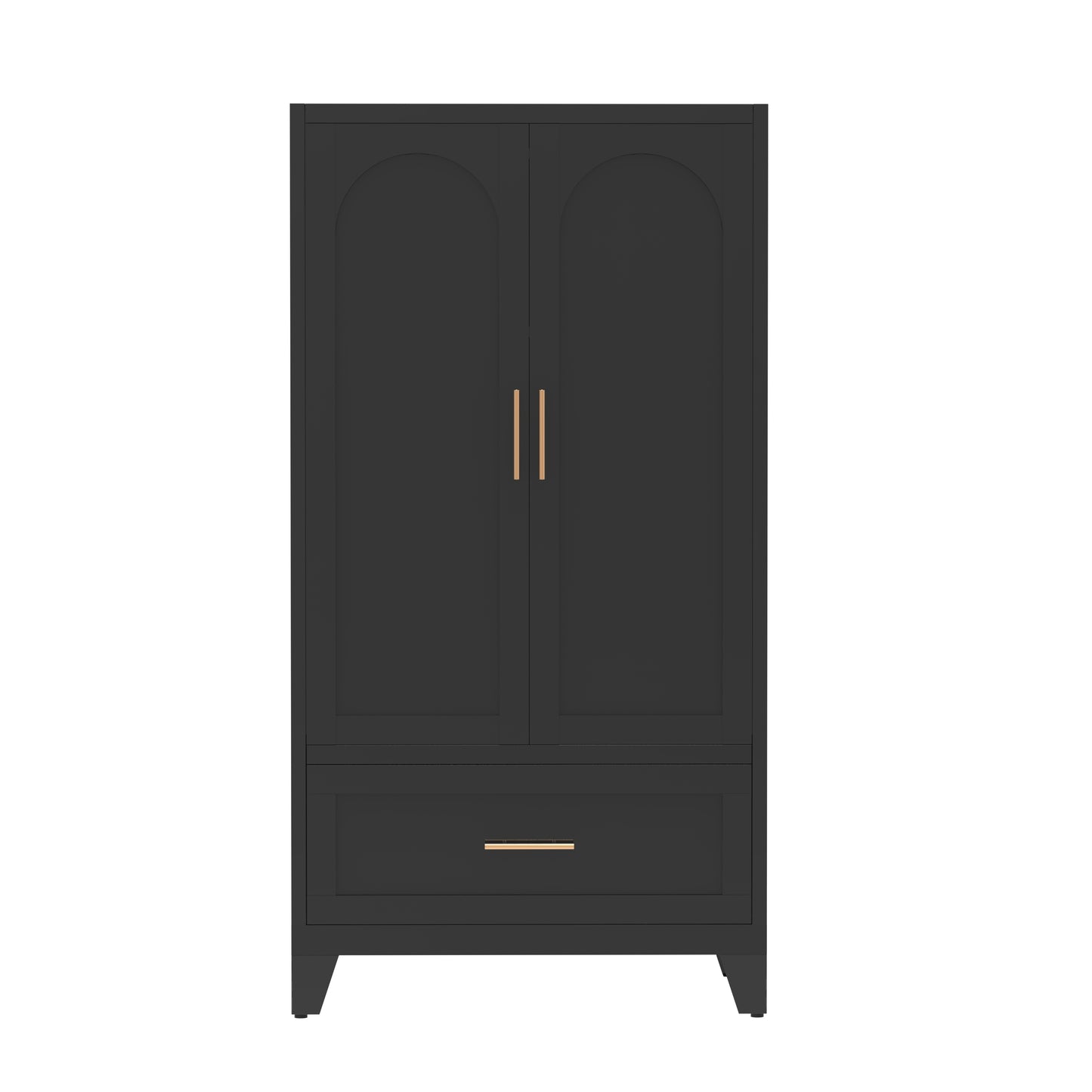 60-Inch Tall Metal Wardrobe Cabinet with Drawer and Shelf - Black