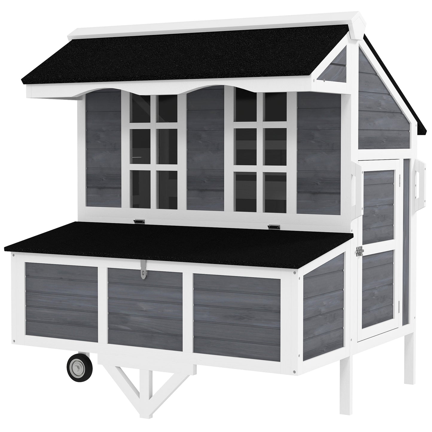 43-Inch Mobile Chicken Coop with Nesting Box and Perches, Gray
