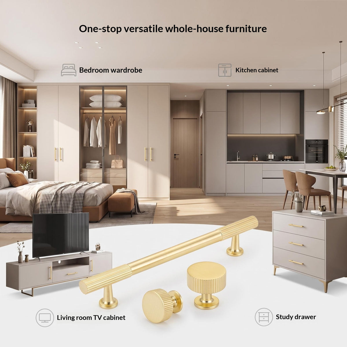 Modern Gold Cabinet Handle 128mm Minimalist Drawer Pulls for Home Furniture