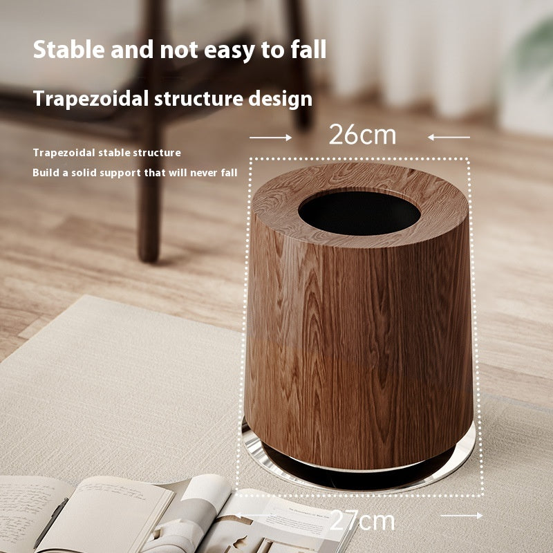 Light Wood Luxury Creative Grain Garbage Can 12L with Base - Modern Kitchen Wastebasket
