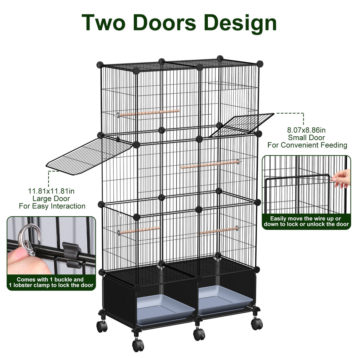 Spacious Bird Cage with Perches Water Bottles and Lockable Wheels for Small to Medium Birds