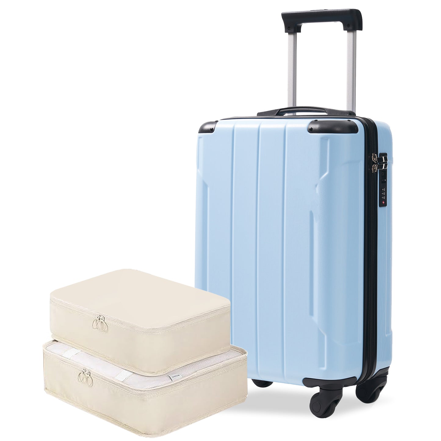 20-Inch Hardshell Carry-On Luggage with TSA Lock & Packing Cubes - Sky Blue