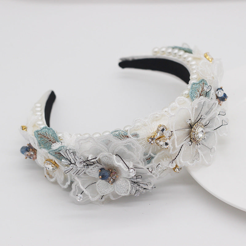Baroque Pearl Lace Petal Crystal Embellishment Headband for Women - Multiple Colors