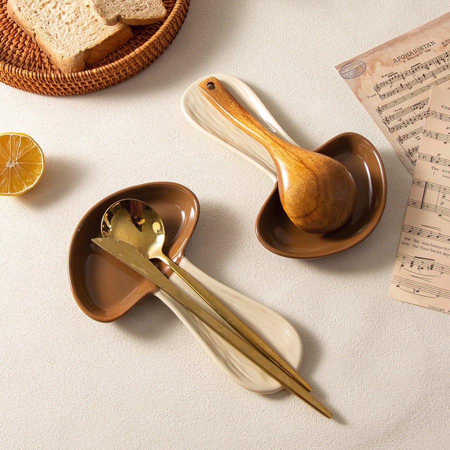 Ceramic Mushroom Spoon Holder - Modern Kitchen Tableware, High Temperature Resistant