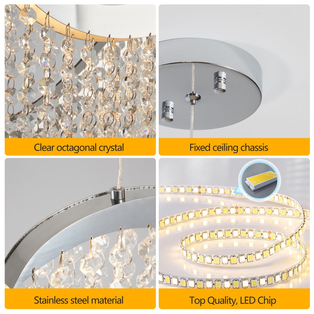 36-Inch Modern Wave LED Crystal Chandelier - Dimmable & Adjustable Height