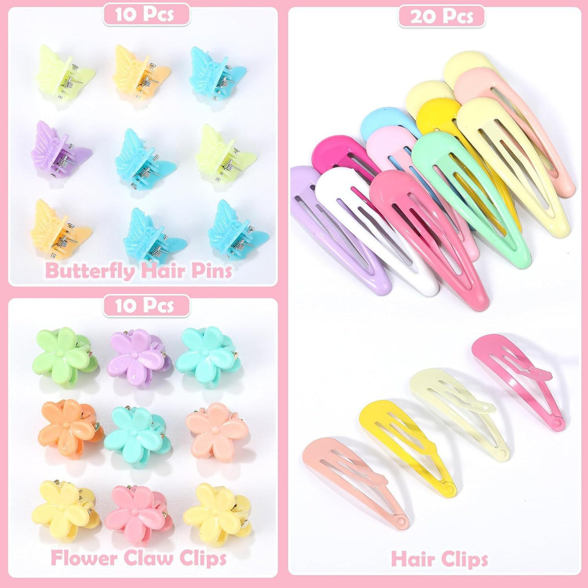 Kids Hair Accessories Set - Rubber Bands & Clips