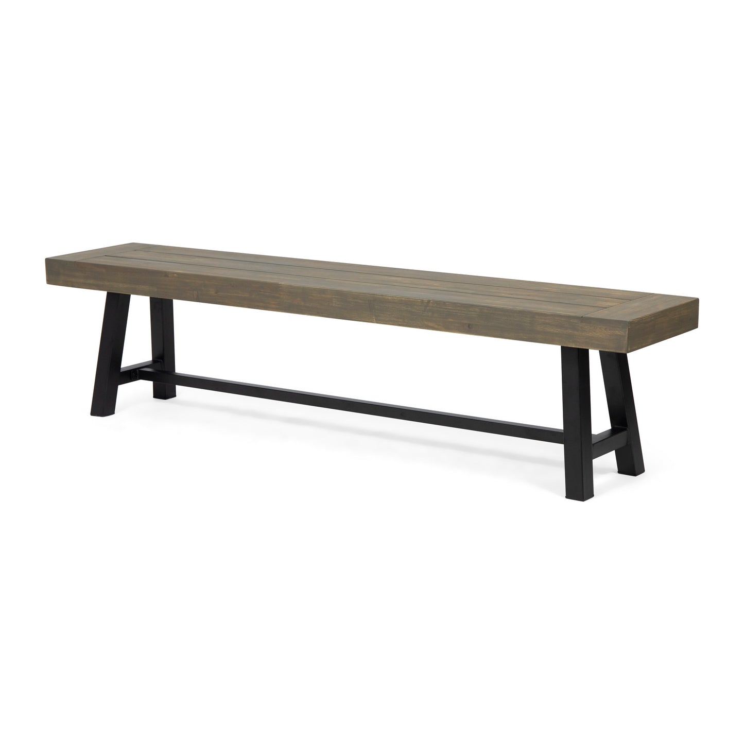 Acacia Wood Outdoor Patio Bench - Grey and Rustic Metal