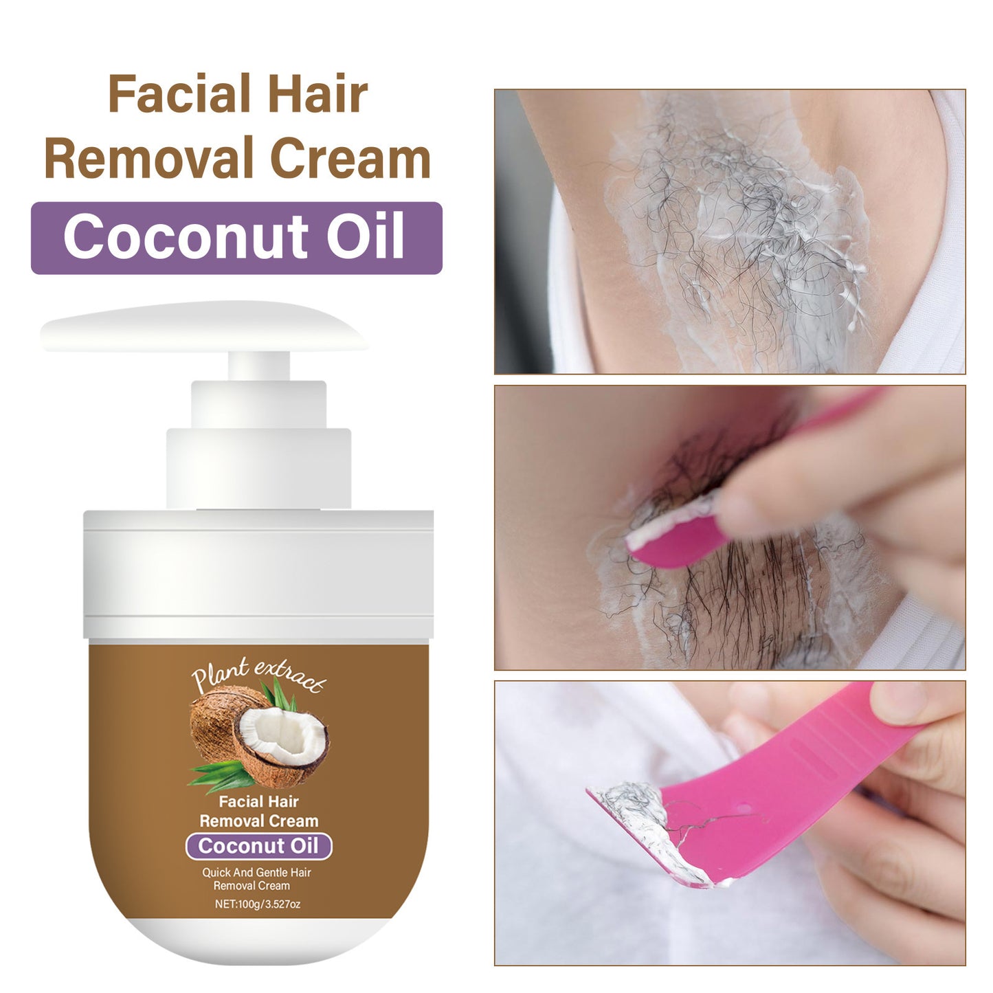 Coconut Oil Facial Hair Removal Cream - Gentle & Non-Irritating 100ml