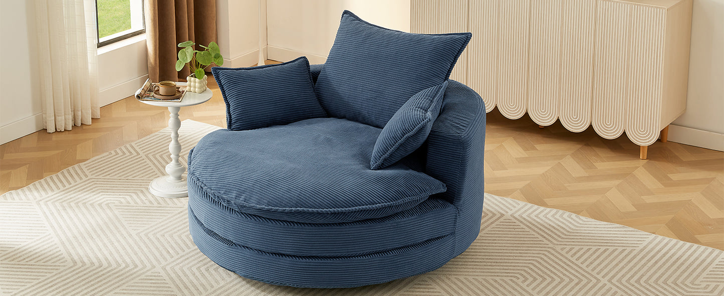 360° Swivel Accent Chair with Dual-Layer Cushion - Blue