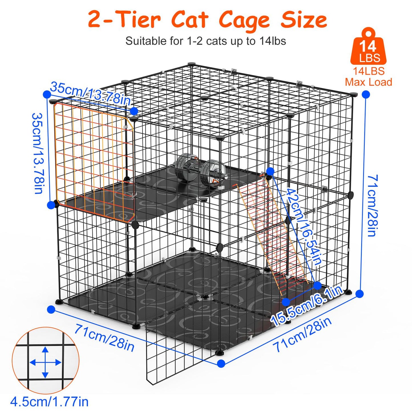 2-Tier Indoor Cat Cage Playpen with Climbing Ladder and Double Doors - Small Animal Enclosure