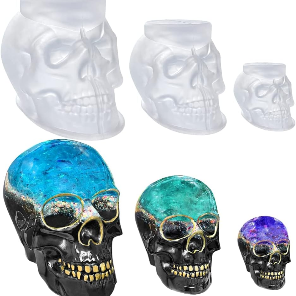 3D Skull Silicone Molds Set - Large, Medium & Small for Resin Craft