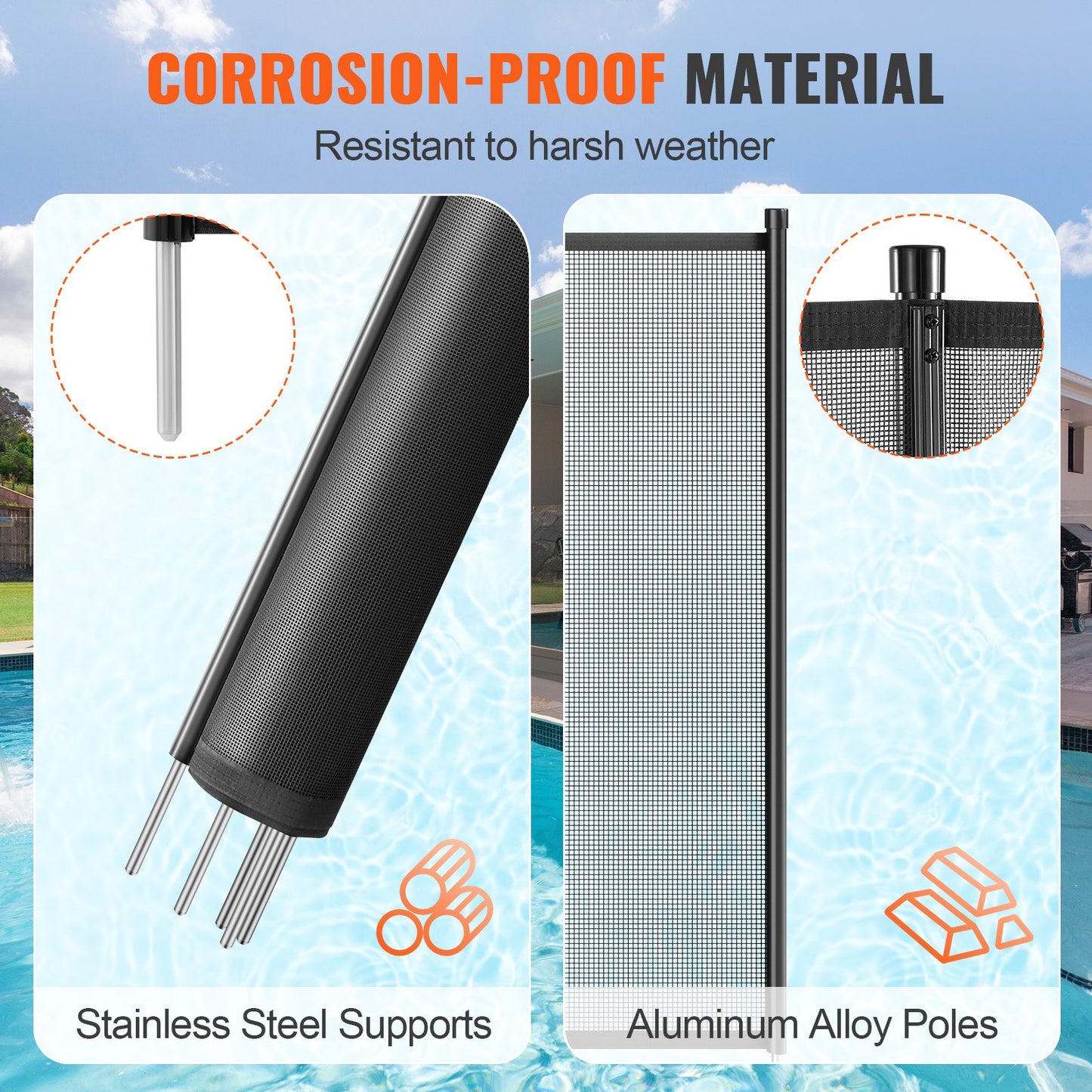 Removable Pool Fence 4x72 ft with PVC Mesh Child & Pet Safety Barrier - Black
