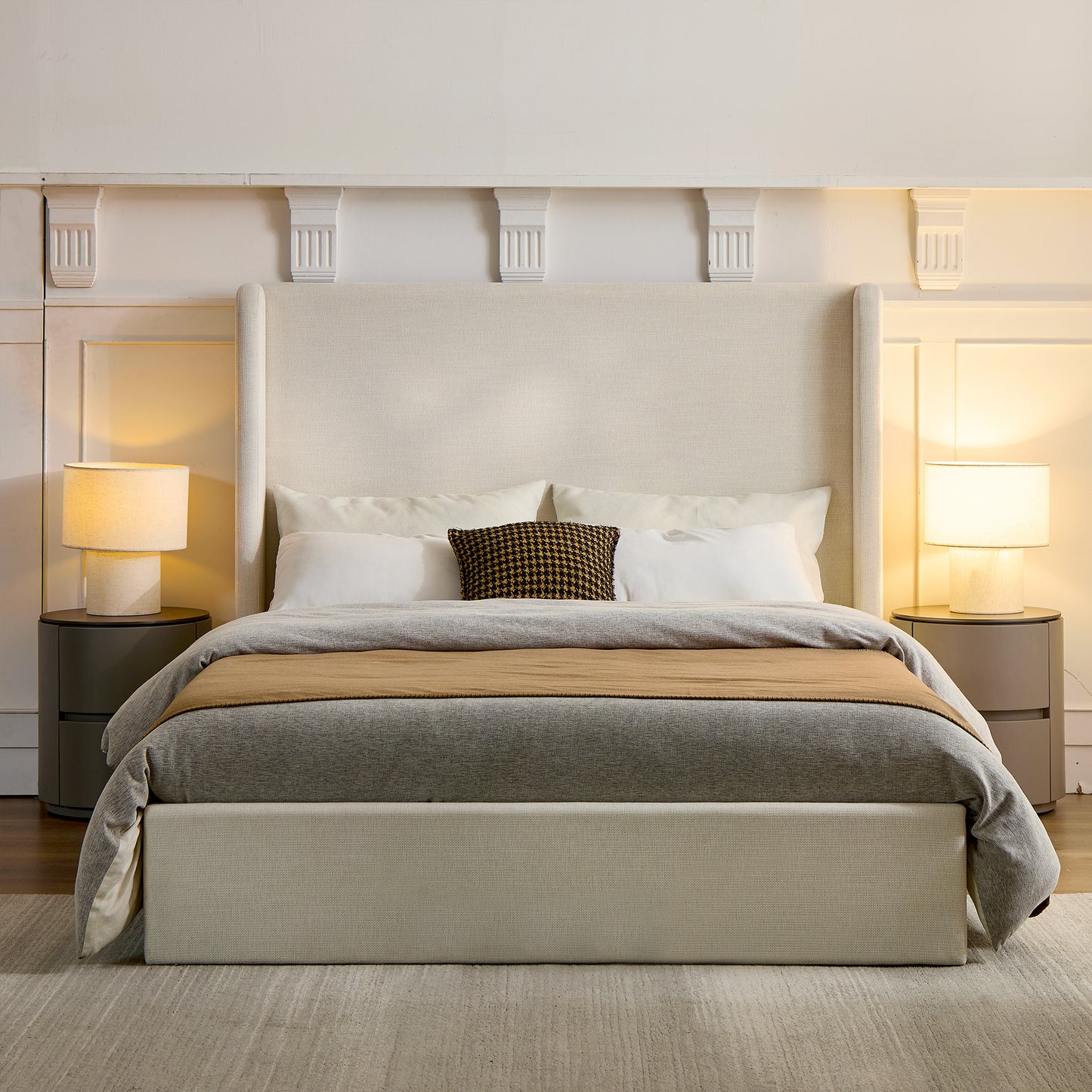 Carmen Upholstered Wingback Bed Frame - California King, Ivory