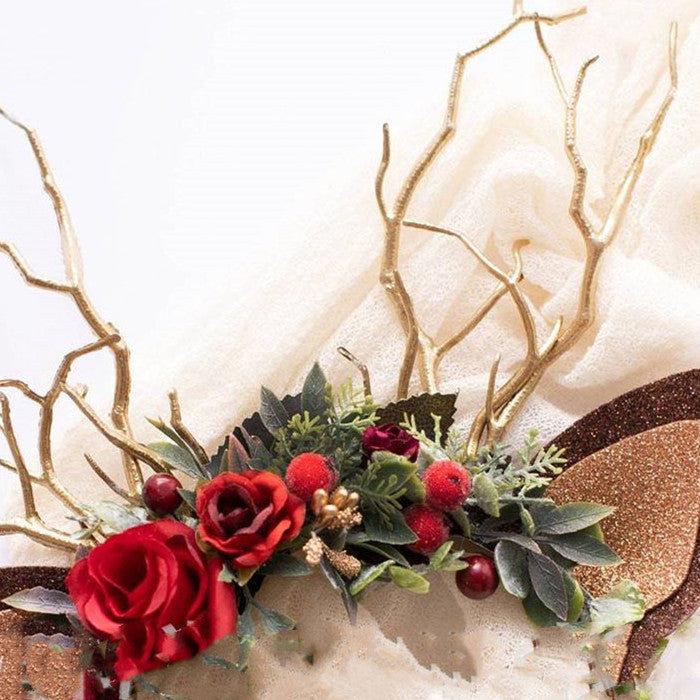 Christmas Skull Headband with Artificial Flower & Reindeer