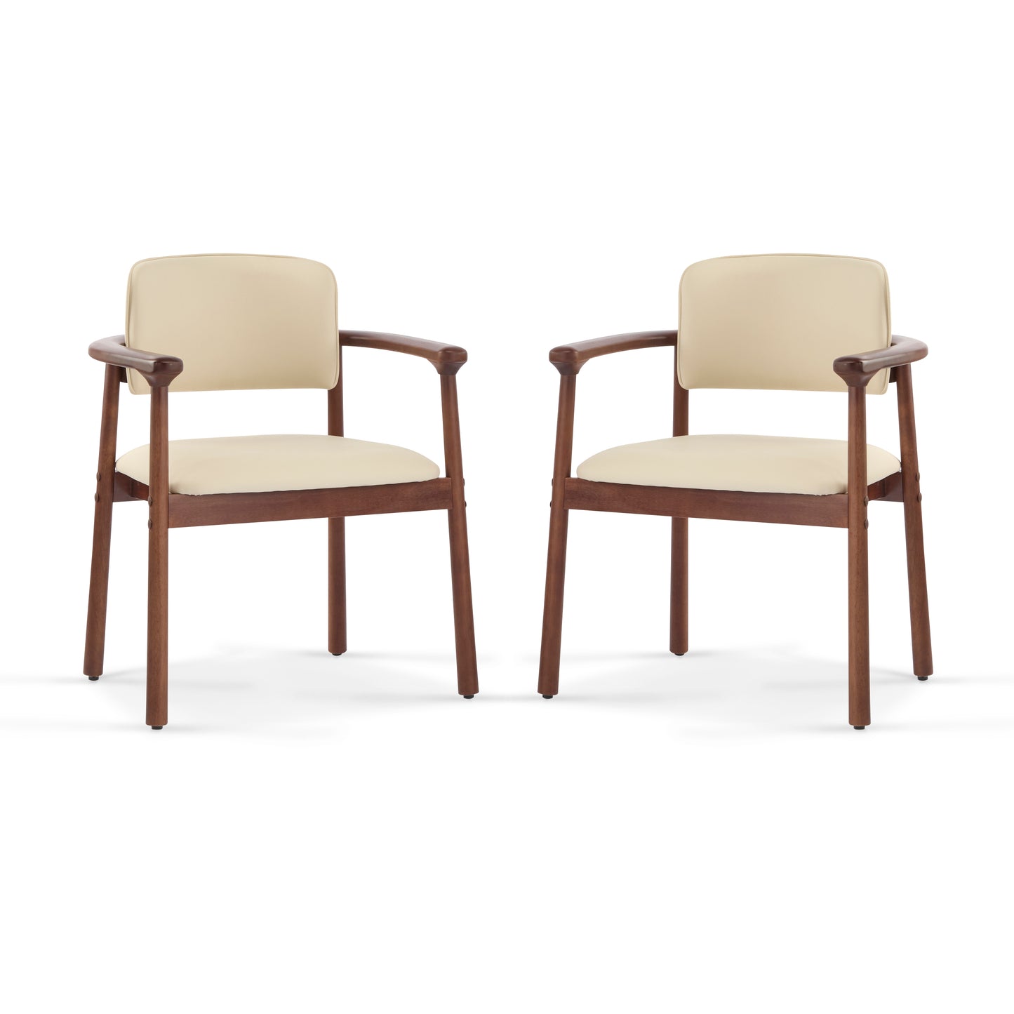 Sturdy Dining Room Chairs - Set of 2, Rubber Wood & PU Foam, Beige