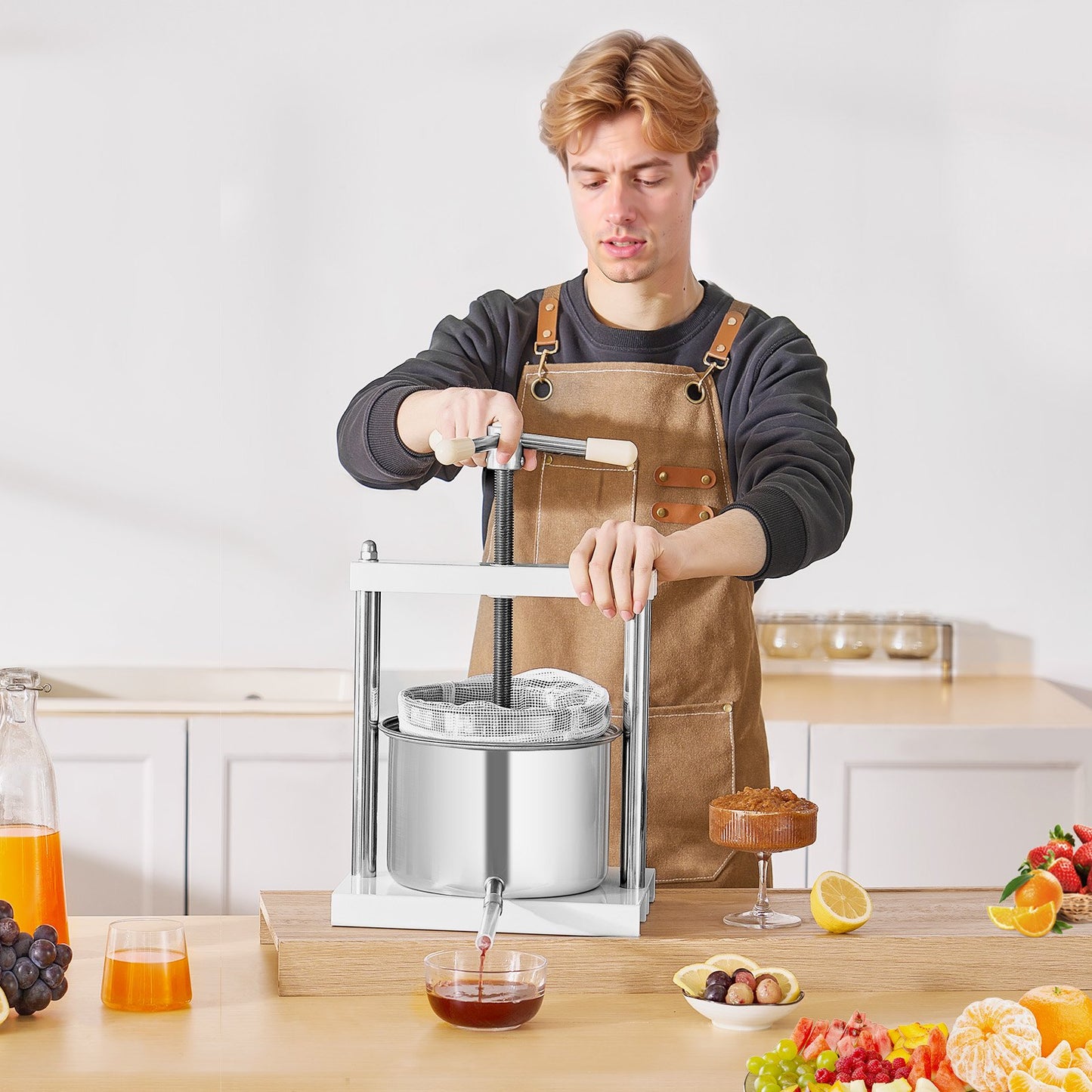 Manual Fruit Wine Press - 1.45 Gallon Stainless Steel Juicer