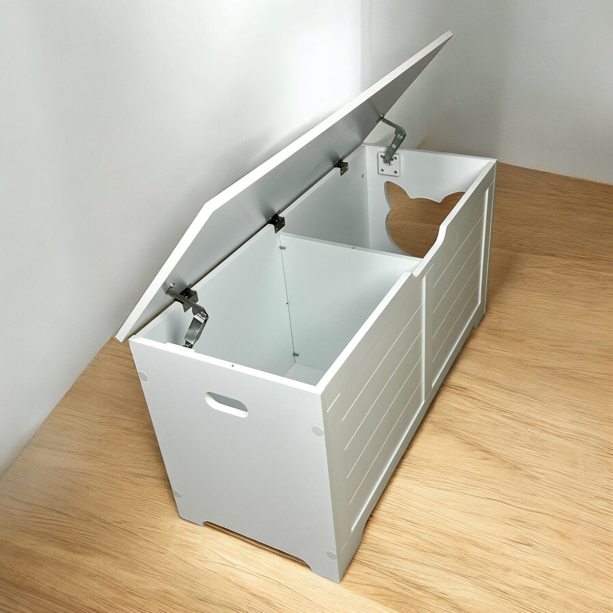 Large Open Cat Litter Box Fence Furniture - Modern White Cat House & Storage