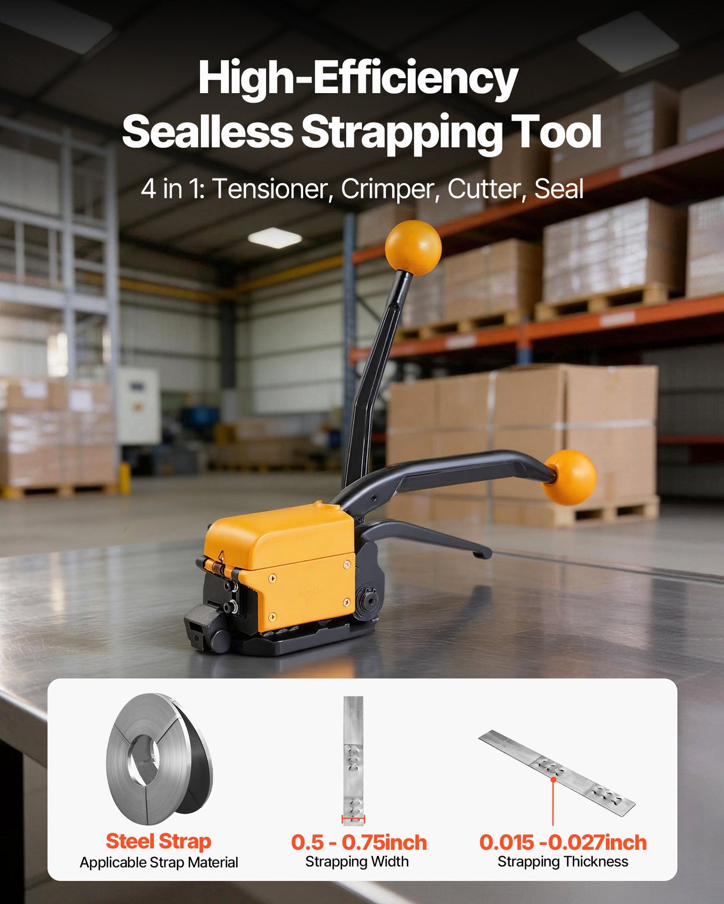 Heavy Duty Steel Banding Strapping Kit for Industrial Packaging - Black