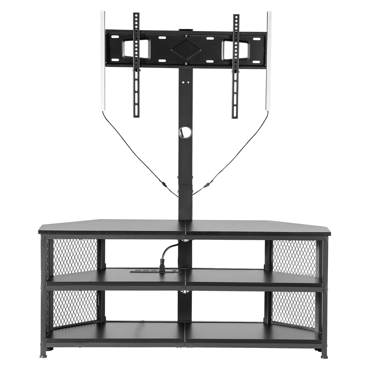 45.3 Inch Corner TV Stand with Mount, Height-Adjustable Entertainment Center with Storage & LED Lights, Fits 32-75 Inch TVs, Black
