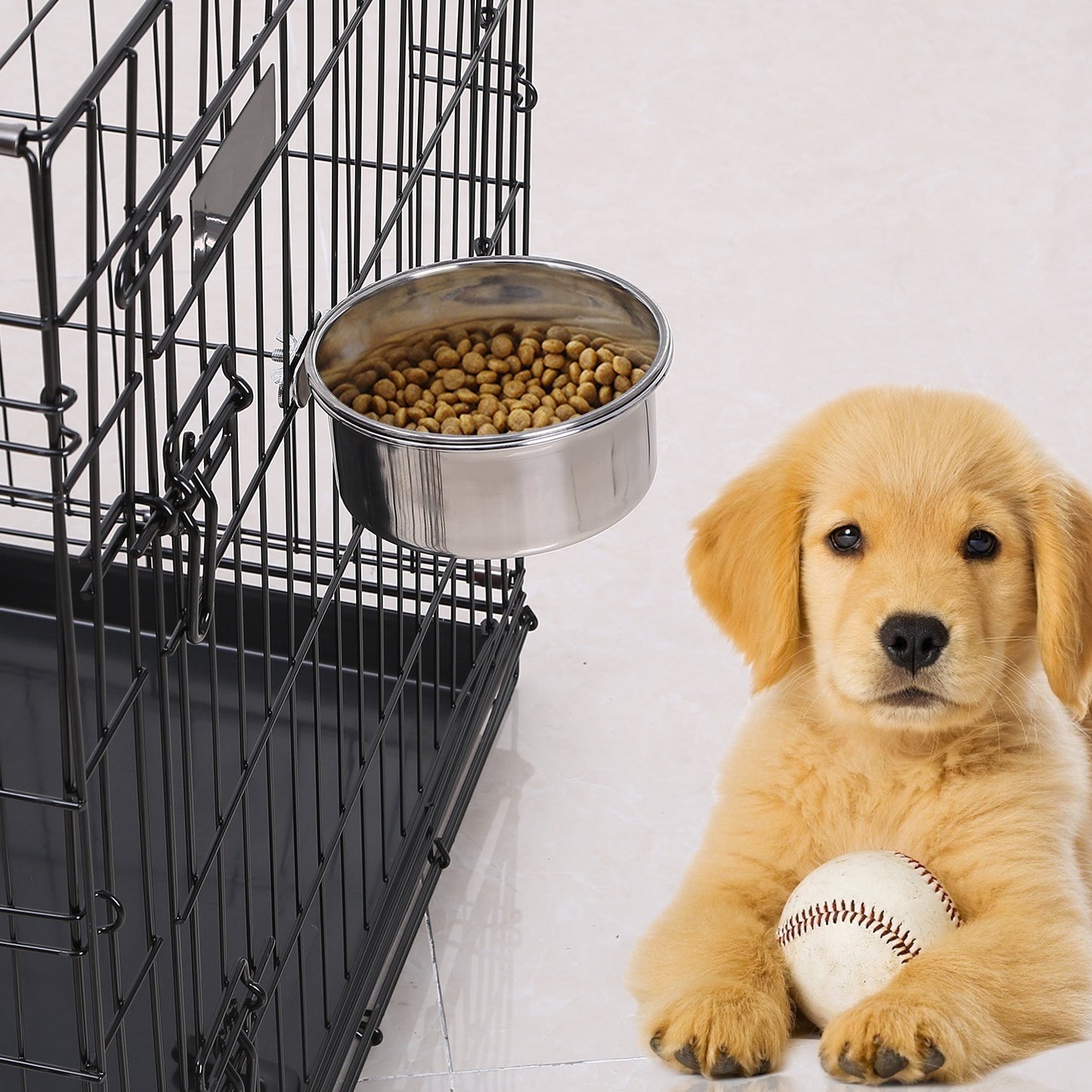Stainless Steel Dog Bowls with Clamp Holder - Detachable Food & Water Dish for Cages
