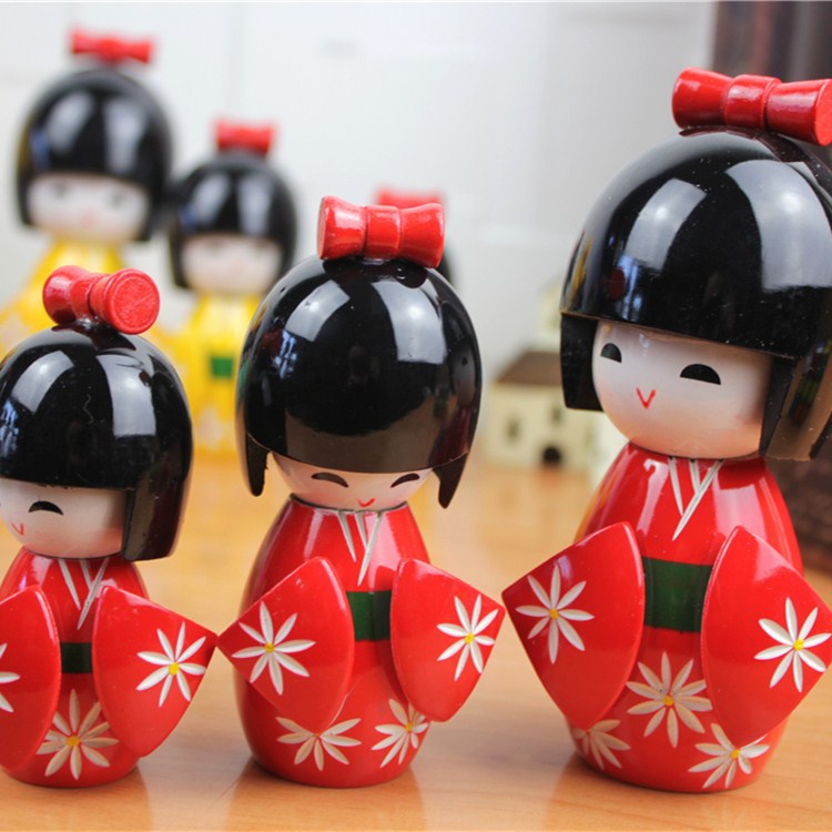 Japanese-Style Kimono Doll for Sushi Restaurant Decor - Handmade Wooden Figurine