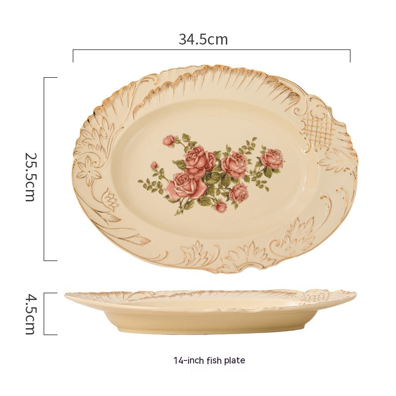 European-Style Ceramic Rice & Soup Bowls Set of 2 - Flower Pattern, Retro Kitchen Tableware