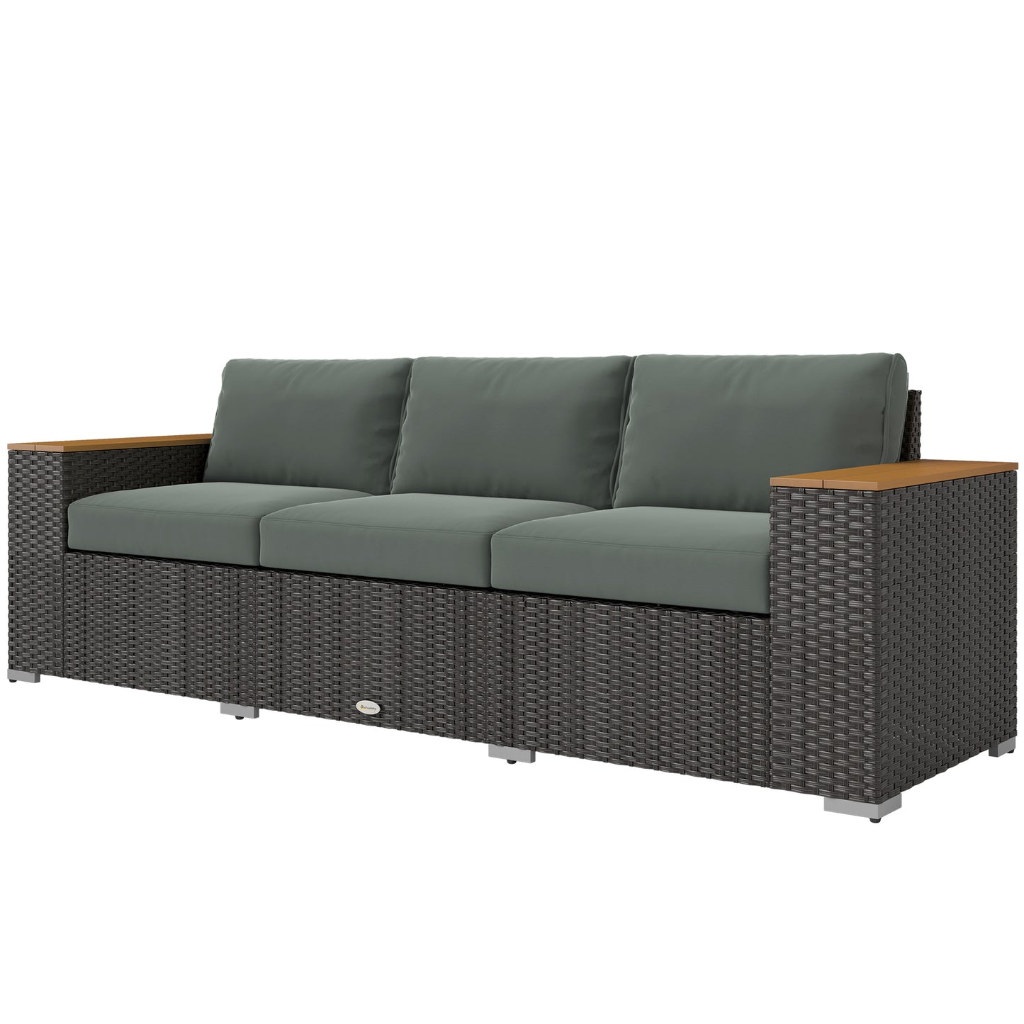 3-Seat Outdoor Sofa - PE Wicker Couch with 4" Cushions, Dark Gray