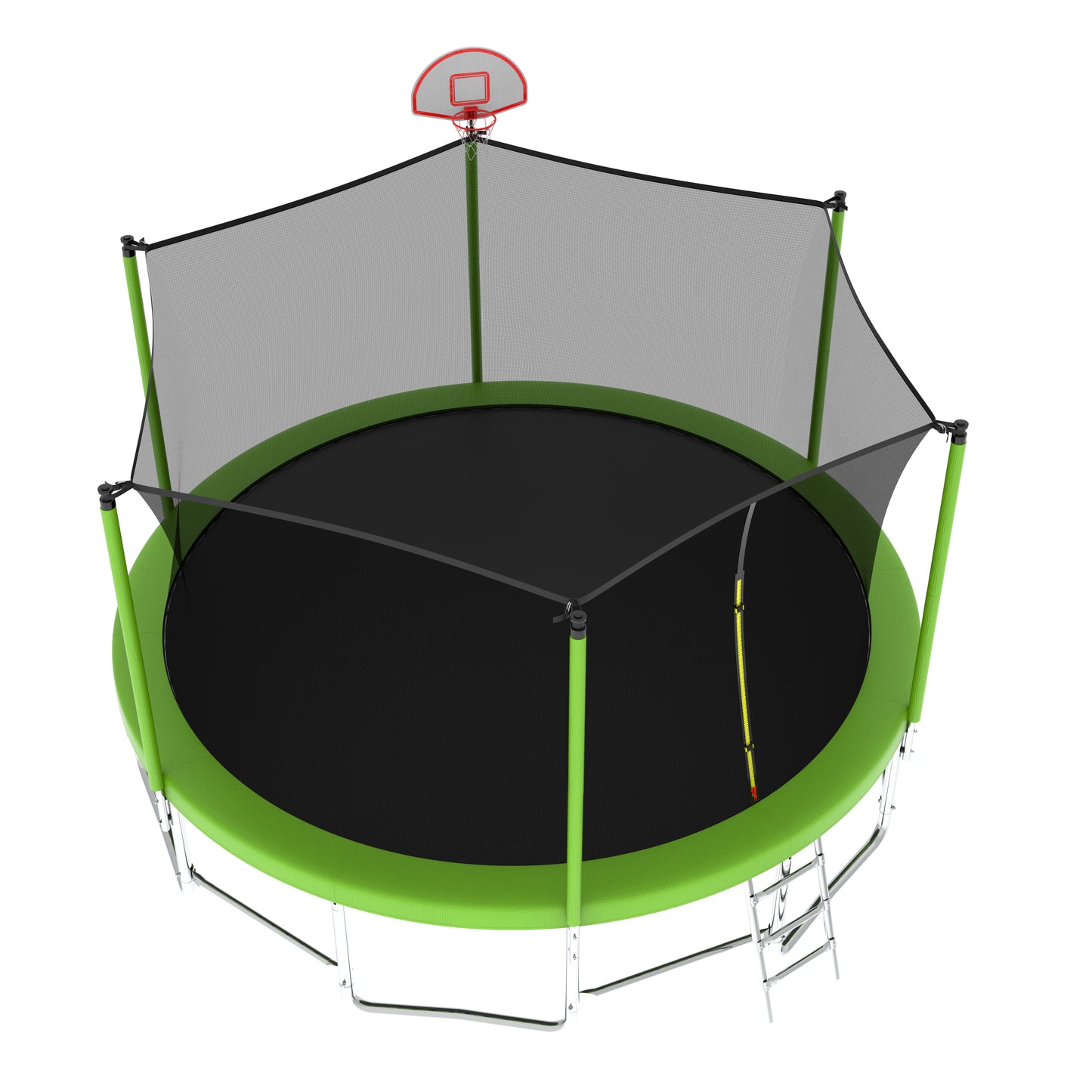 16FT Outdoor Trampoline with Enclosure, Balance Bar & Basketball Hoop - Green
