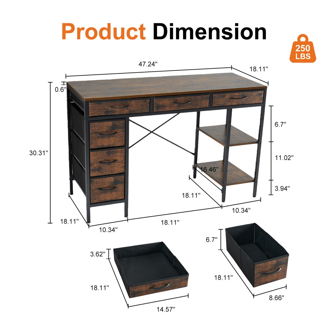 55-Inch Computer Desk with 6 Drawers for Home Office Storage