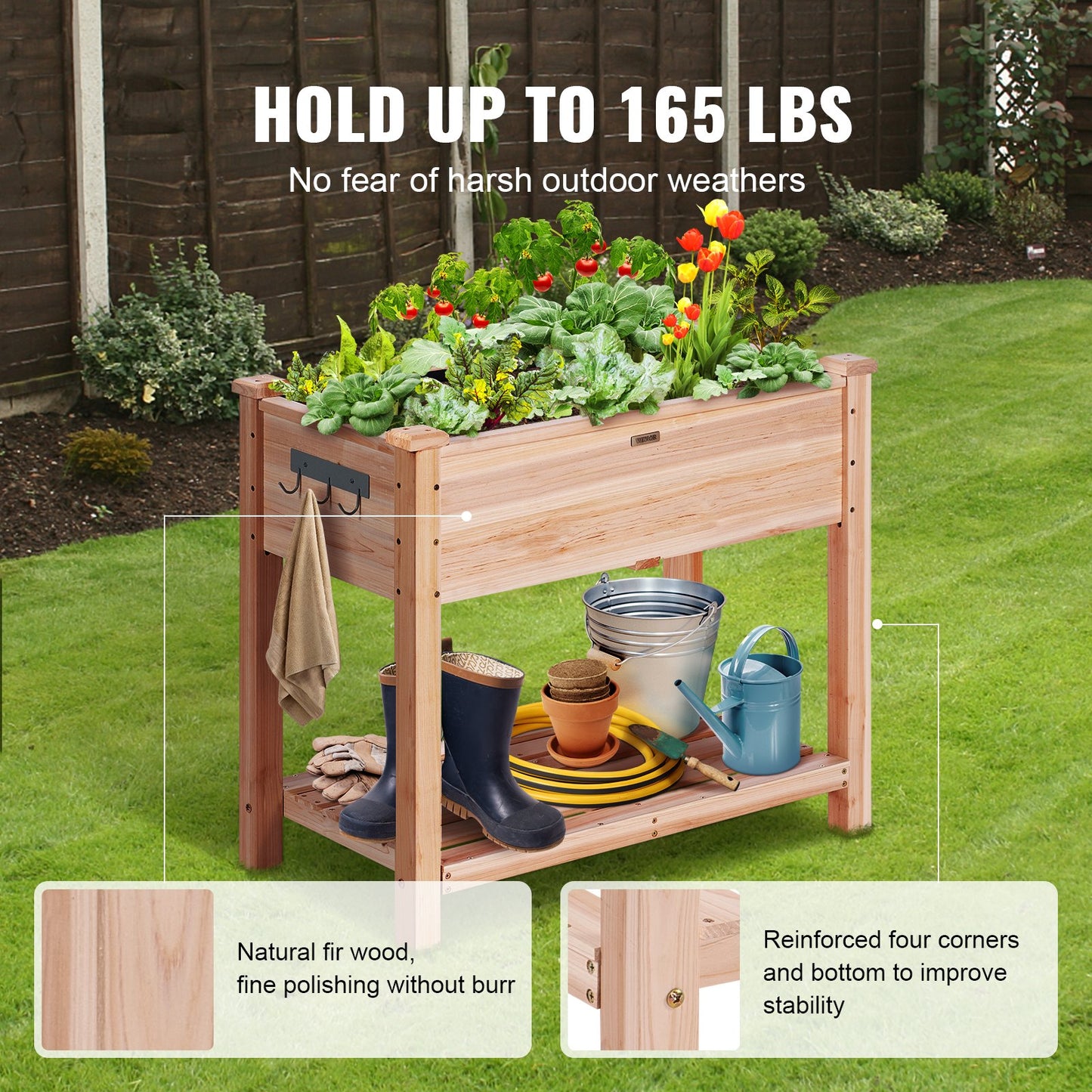 Wooden Raised Garden Bed Planter Box 33.9x18.1x30 Inches with Accessories - Natural
