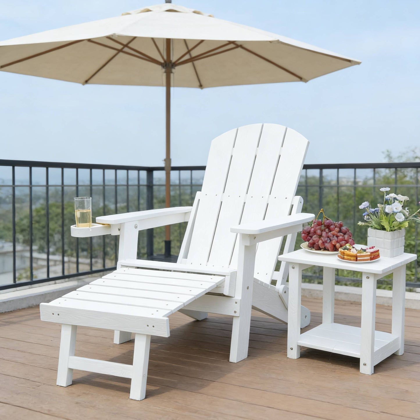 Outdoor Adjustable Lounge Chair With Cup HolderFor Patio Relaxation &