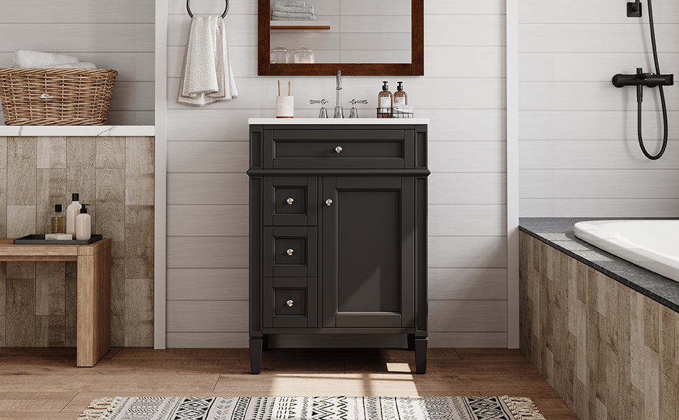 24-Inch Modern Bathroom Vanity with Sink and Storage - Black