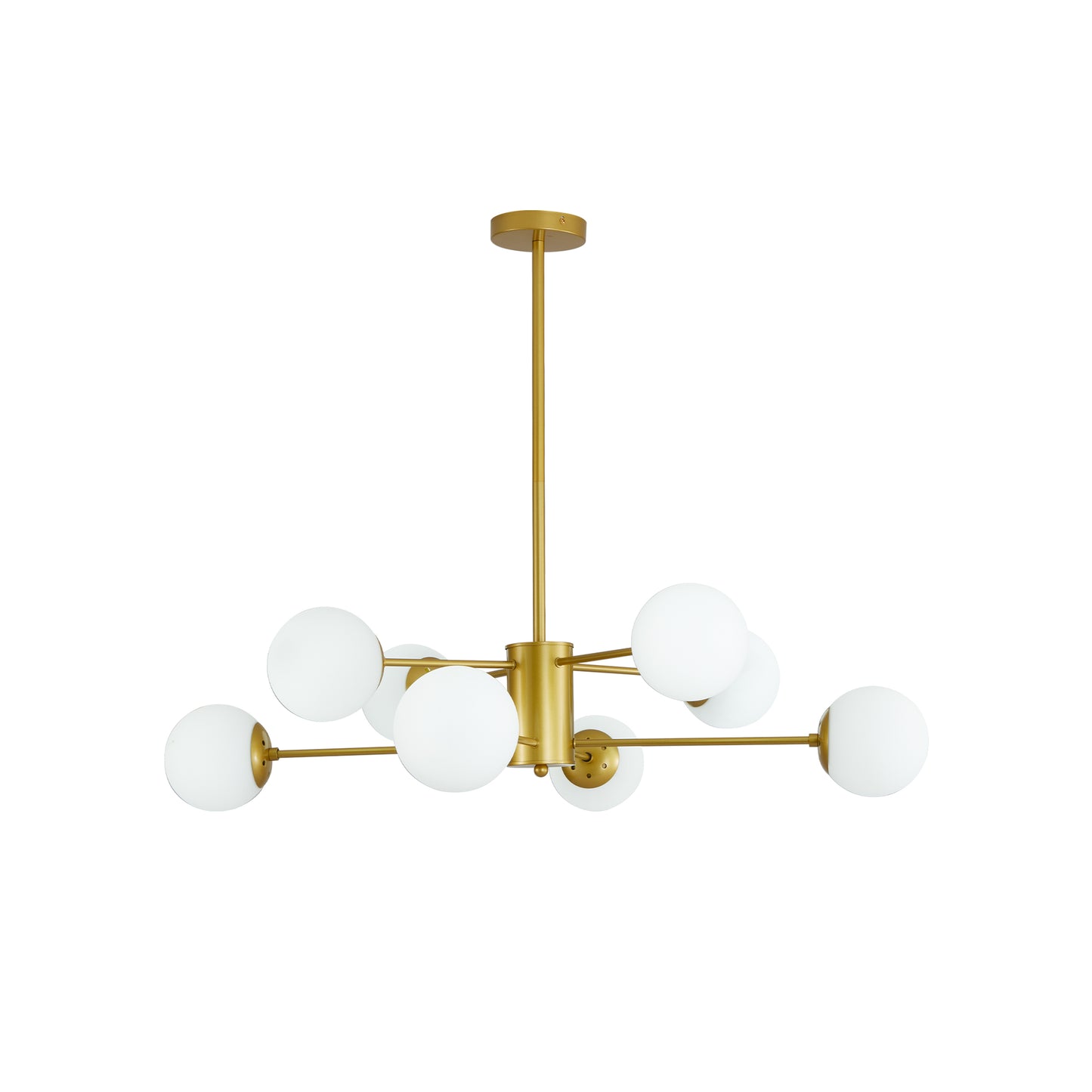 8-Light Gold Chandelier with White Glass Globe Shades - Modern Design