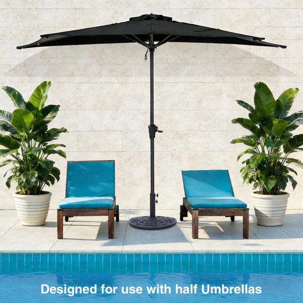 20 Lb Black Half Round Rose Pattern Outdoor Umbrella Base Stand for Patio Garden