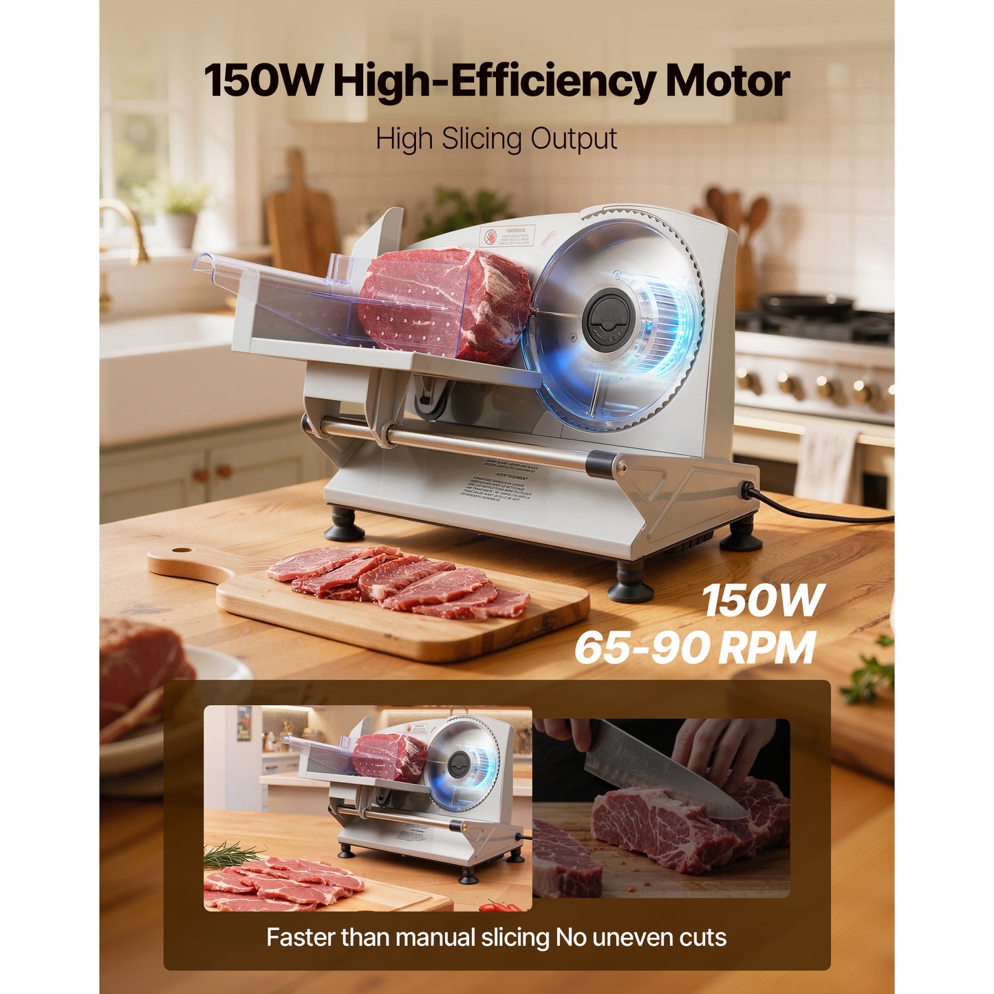 Electric Meat Slicer 6.7 Inch 150W Deli Food Slicing Machine with Adjustable Thickness