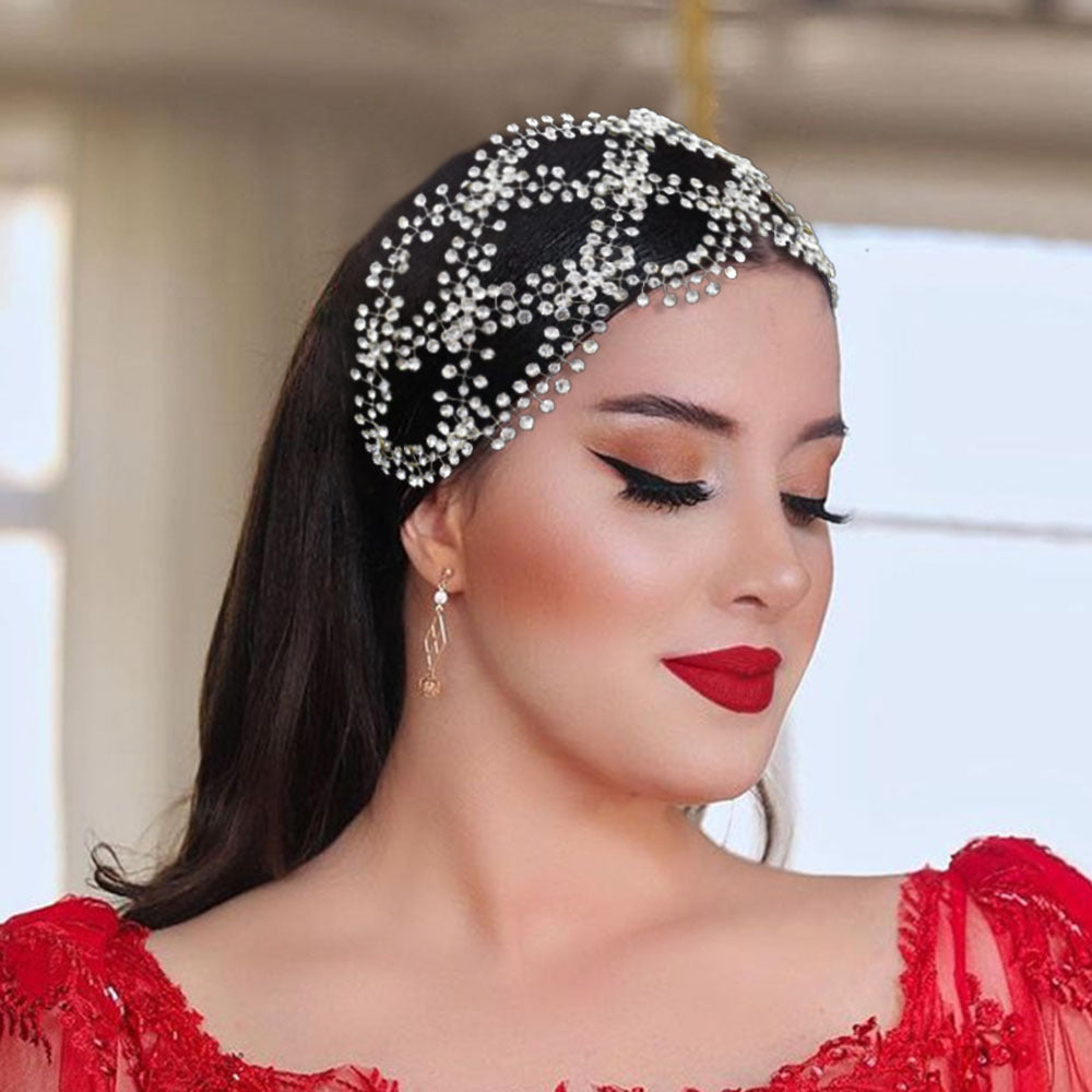 Bridal Rhinestone Cross Tiara Headband - Handmade Silver Hair Accessory