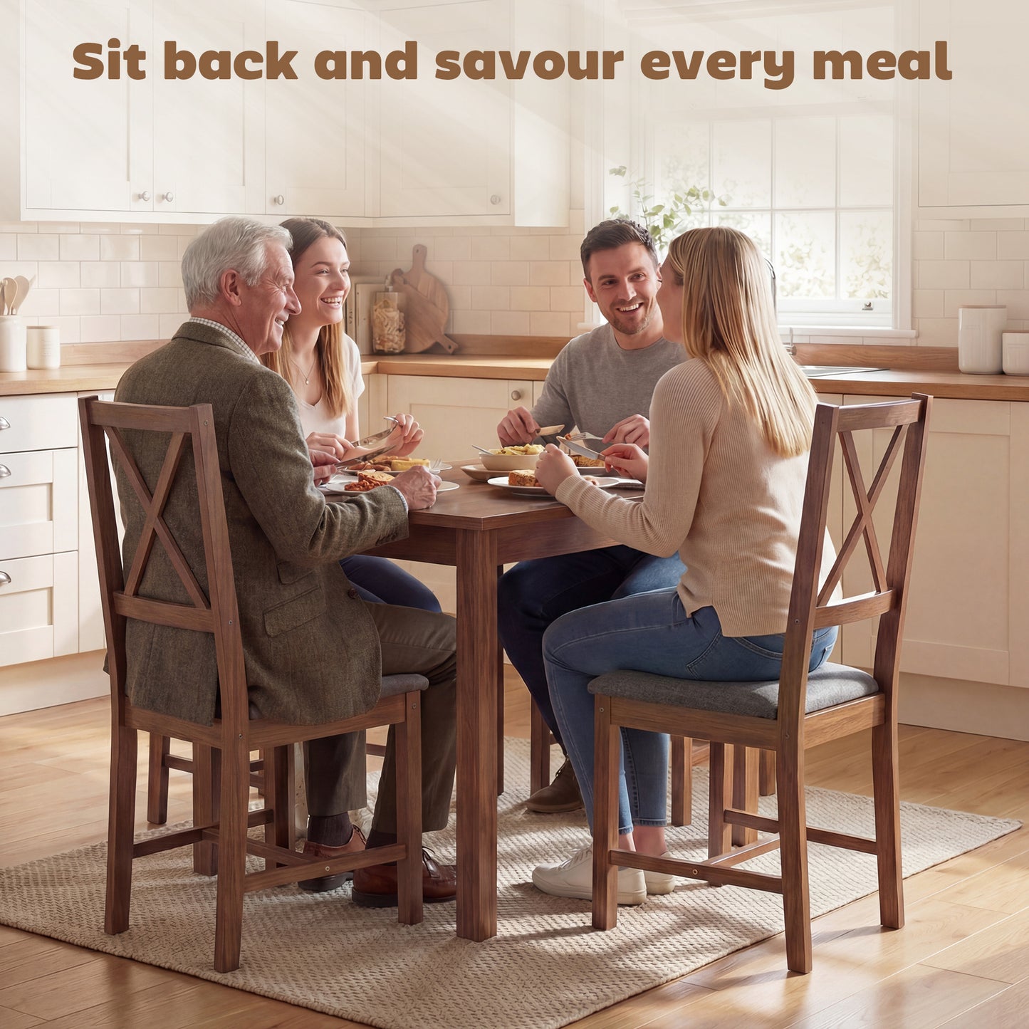 Set of 4 Dining Chairs, Upholstered X-Back Room Chairs with