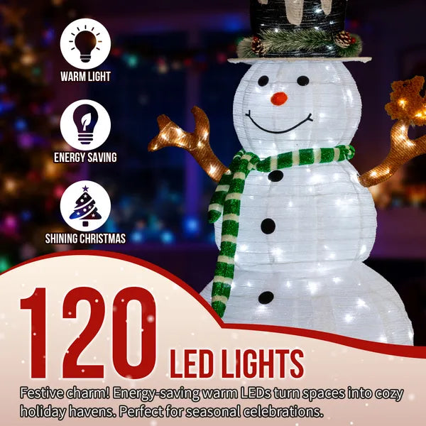 4FT Lighted Snowman Decoration with Squirrel - Pre-Lit Christmas Yard Decor