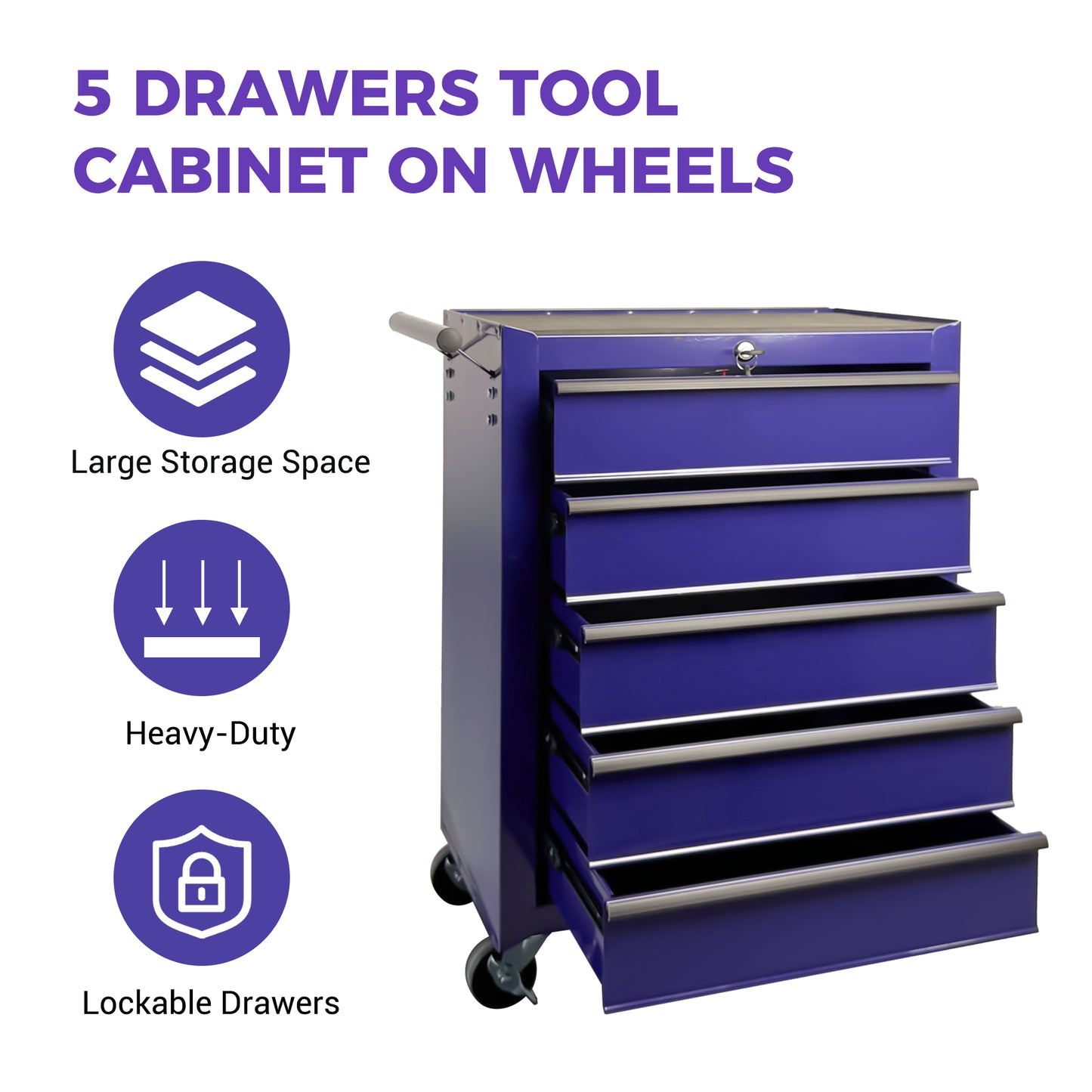 20-Inch Purple Steel Rolling Tool Chest with 5 Drawers & Ball Bearing Slides