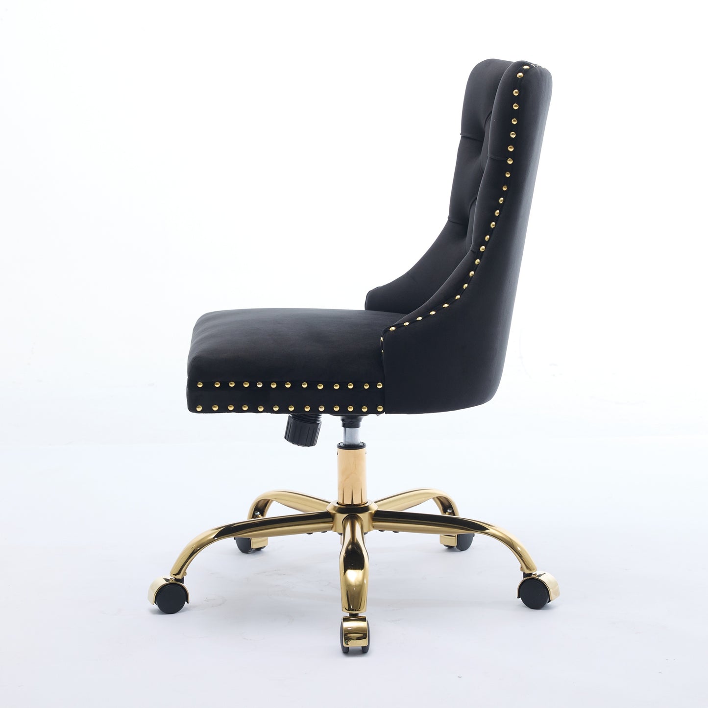 Modern Velvet Upholstered Office Chair with Golden Base - Black
