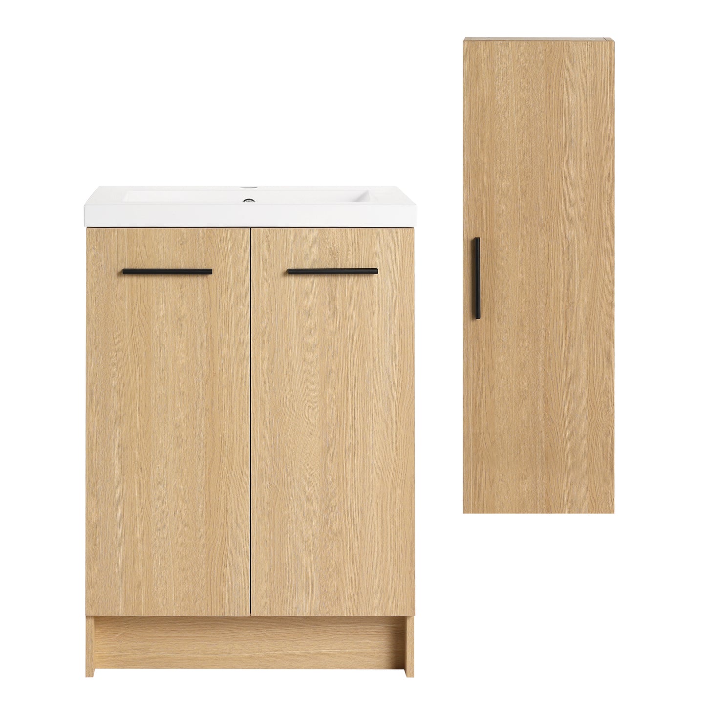 24" Freestanding Bathroom Vanity Set with Linen Cabinet - Light Oak