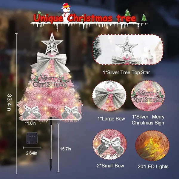 4 Pack Solar Christmas Tree Pathway Lights - Waterproof Mini Decor