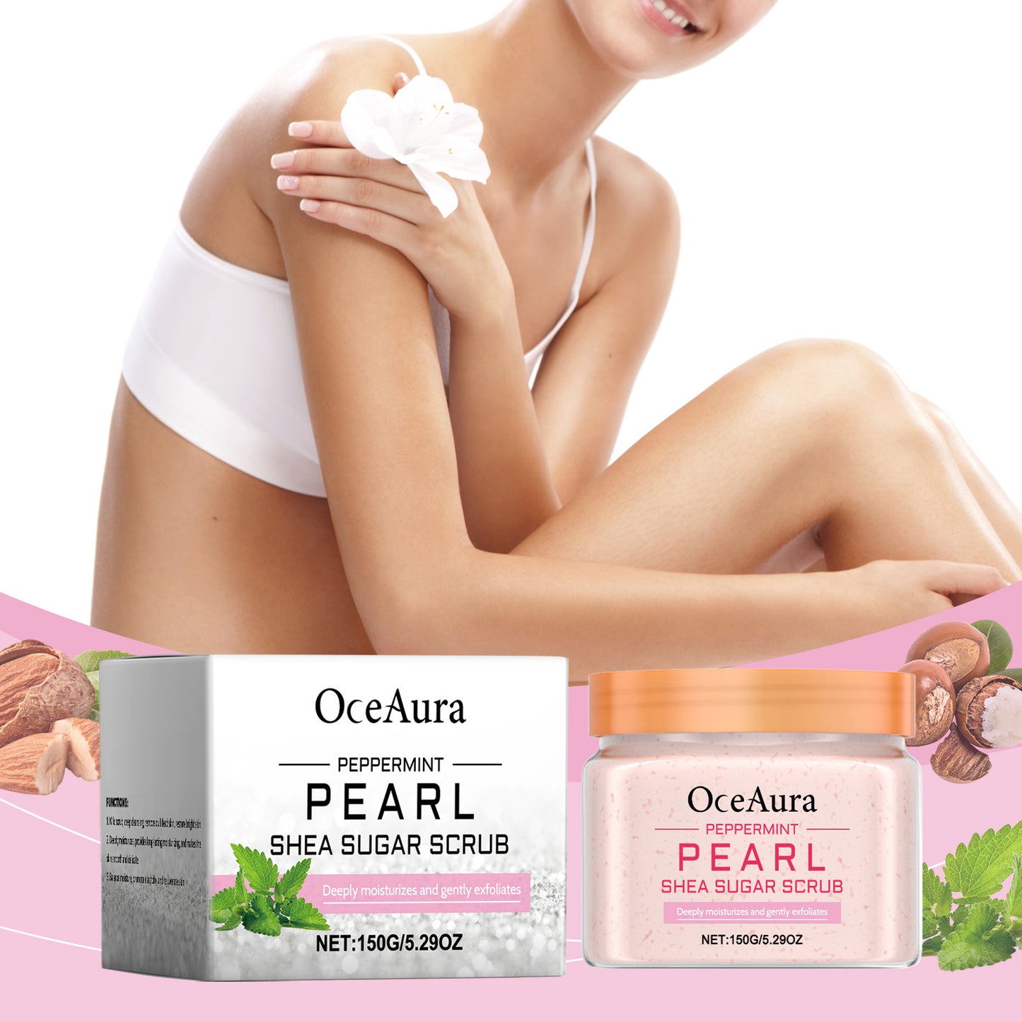 Mint Pearl Body Scrub - Moisturizing Exfoliator with Shea Butter & Peppermint