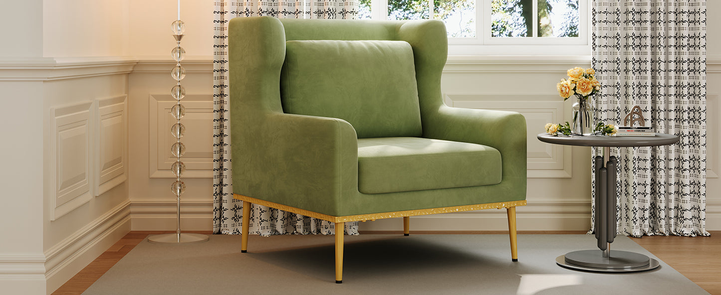 Modern Velvet Accent Chair - Green Armchair for Living Room