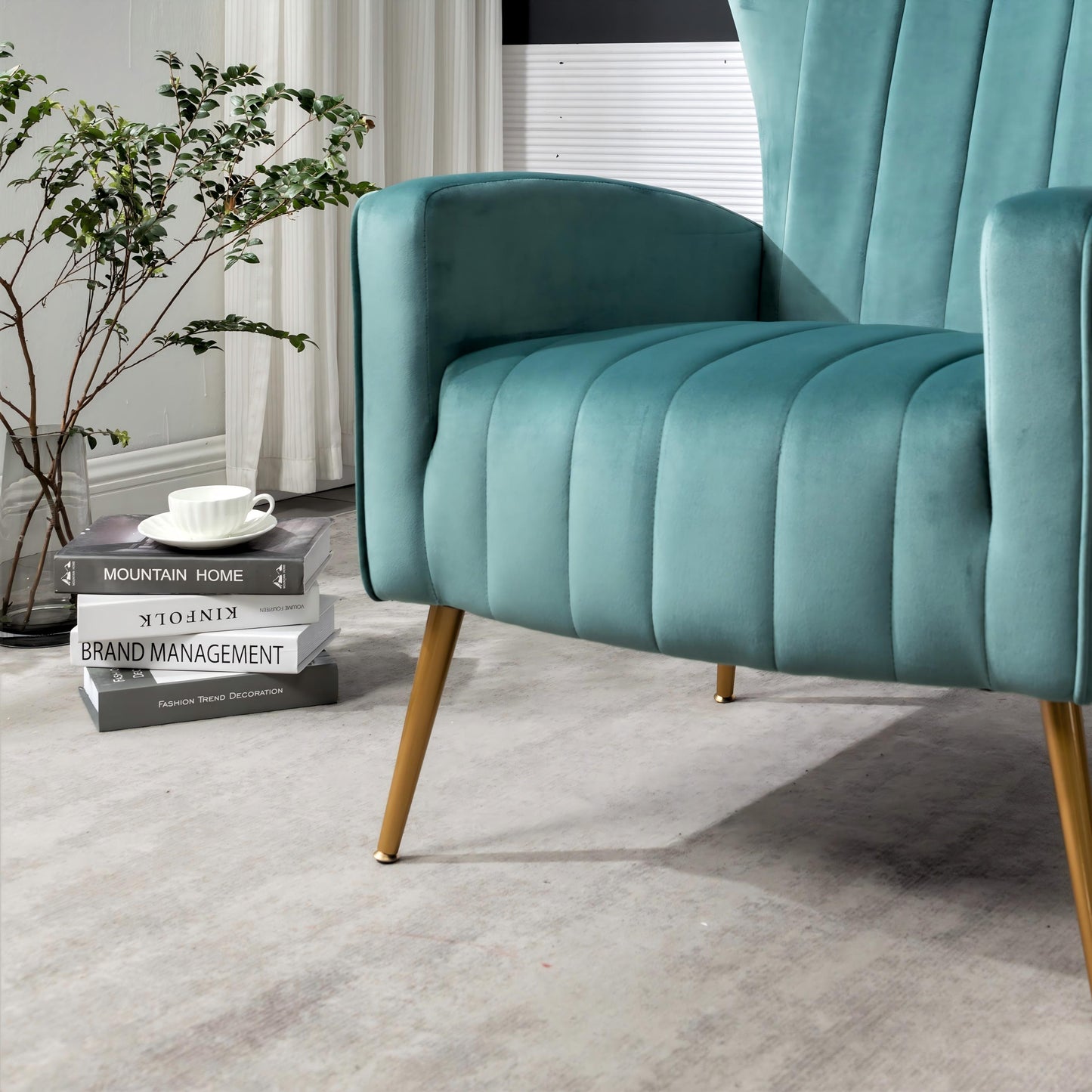 Velvet Accent Chair With Metal Legs, Modern Upholstered Armchair,
