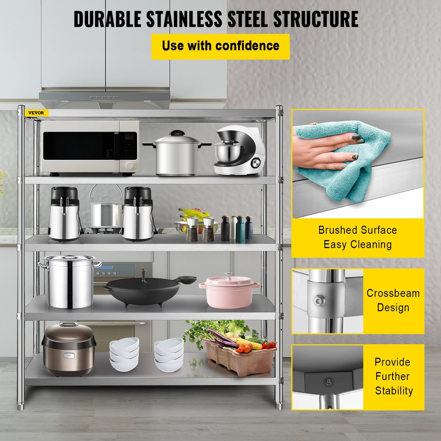 5-Tier Heavy Duty Storage Shelf - Stainless Steel, 1650 lbs Capacity