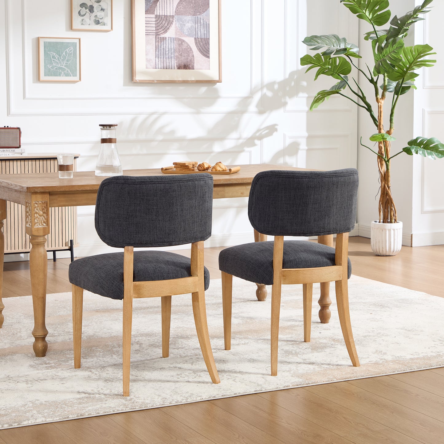 Modern Fabric Upholstered Dining Chairs Set of 2 - Dark Grey